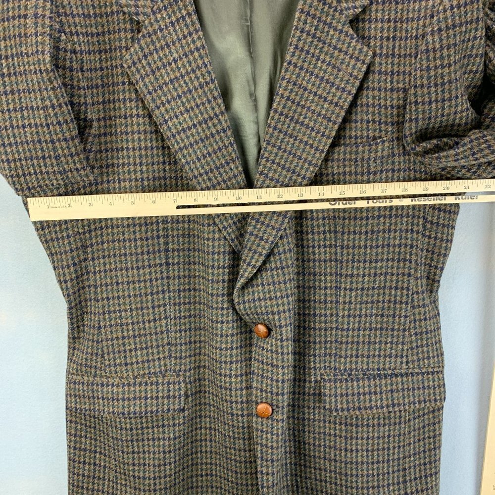 **SOLD**Woolrich Wool Blazer Mens 42L 42 Long Brown Green Black Leather Knot - Picture 13 of 16
